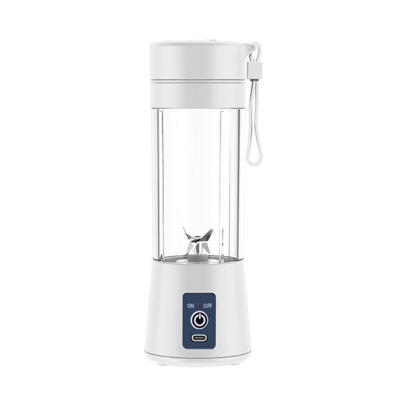 White portable blender with clear cup and six-blade base