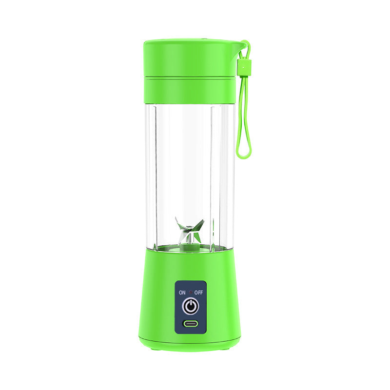 Green portable blender with clear cup and six-blade assembly
