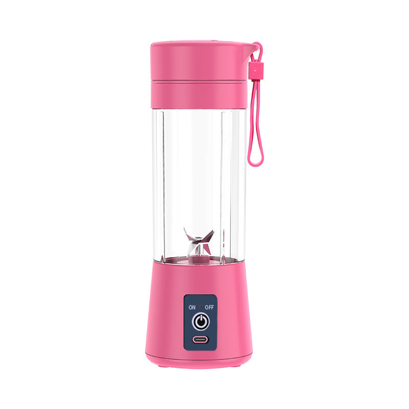 Hot pink portable blender with clear cup and wrist strap