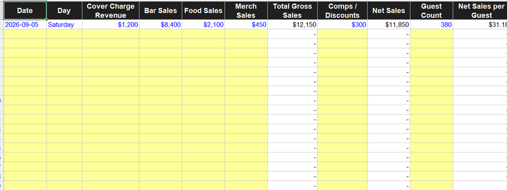 Nightlife Venue Operations Tracker (Excel)