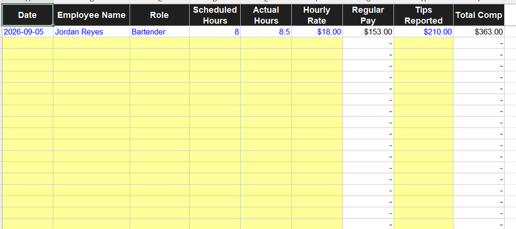 Nightlife Venue Operations Tracker (Excel)