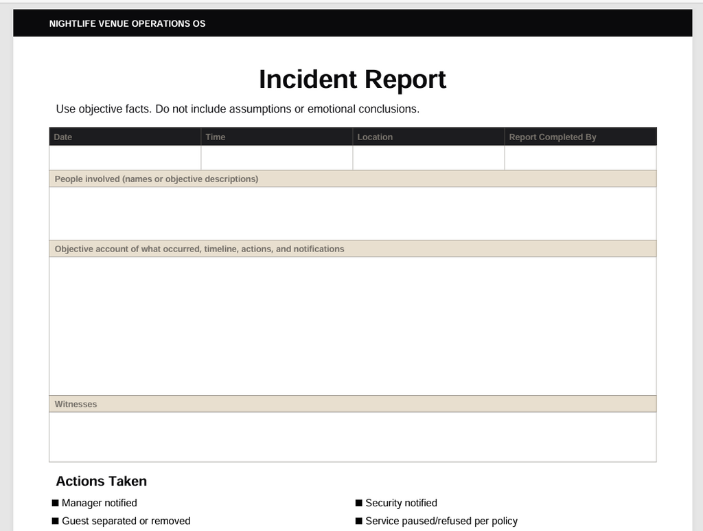 Nightlife Venue Operations OS — Full Template Suite