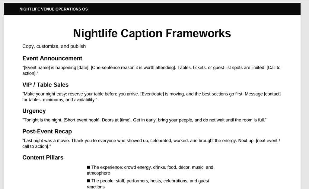 Nightlife Venue Operations OS — Full Template Suite