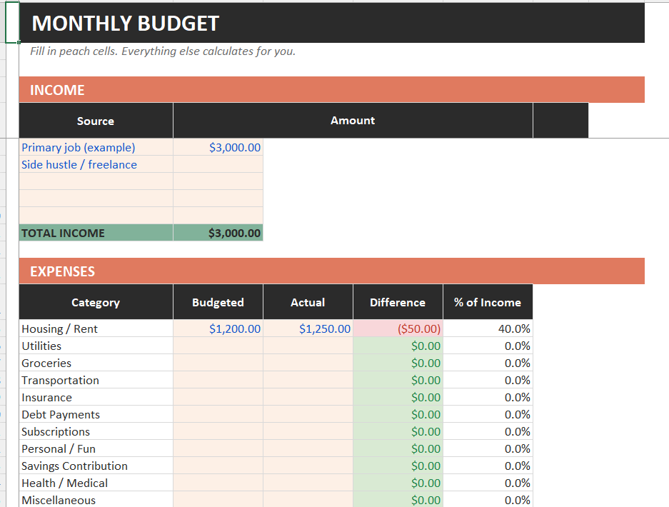 Adulting Life Skills Planner (Excel)