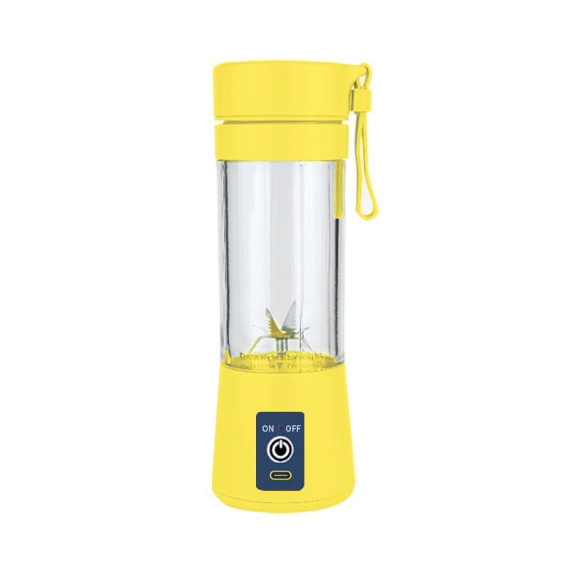 Yellow portable blender with clear cup and six-blade base