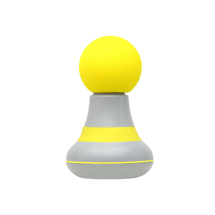 Yellow and grey mini massager with foam ball head, front view